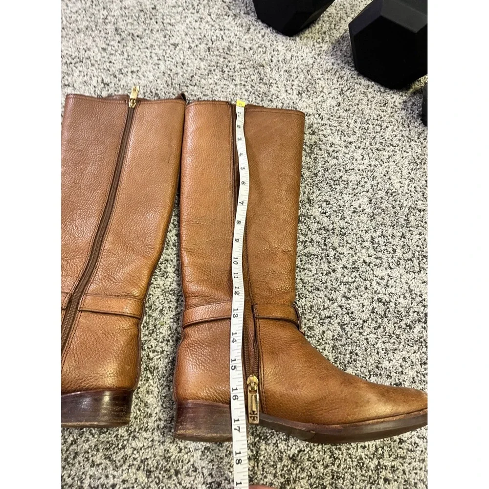 Tory Burch Brown Leather Riding Boots Logo Buckle Knee High Women Size‎ 6